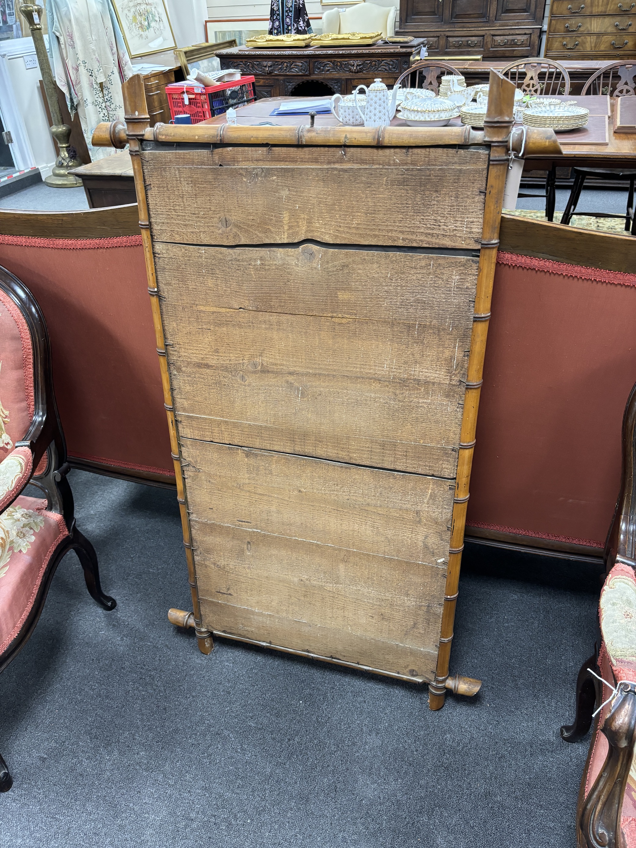 A late 19th early 20th century French rectangular simulated bamboo cherry wall mirror, width 72cm, height 124cm